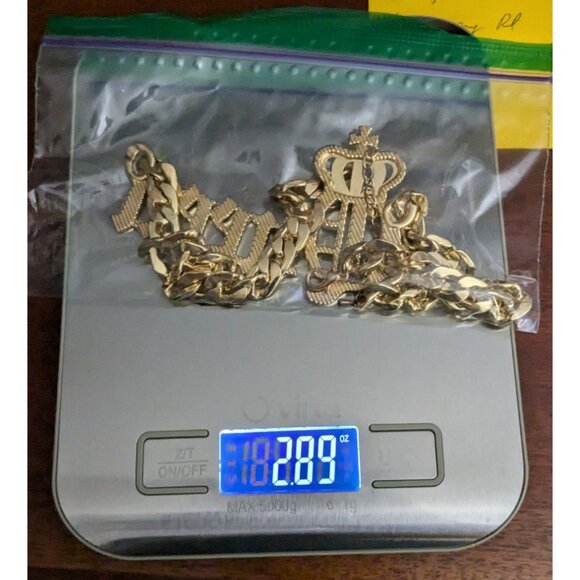 Queen Gold Tone Statement Necklace Crown Pendant Lobster Clasp - Picture 6 of 6